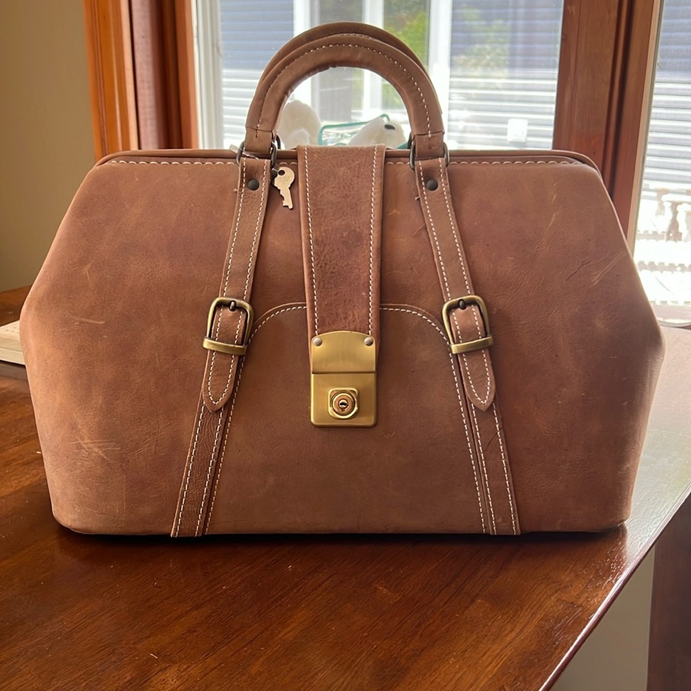 Leather Medical Bag handstitched Classic luggage style Includes key